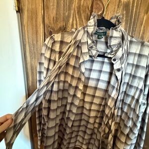 Ralph Lauren Beige Plaid Shirt with Ruffle collar and tie